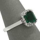 2.5ct Asscher Cut Green Emerald Diamond Halo Engagement Ring 18K White Gold Over