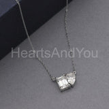 2ct Emerald Simulated Diamond Toi Et Moi Pendant Chain 14k White Gold Plated