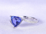 1.5ct Trillion Cut Blue Tanzanite Swirl with Accents Ring 14k White Gold Finish