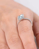 3Ct Emerald Cut Blue Aquamarine Halo Ring 14K White Gold Over with Round Accents