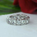 1ct Princess Round Cut VVS1 D Diamond Vintage Wedding Band 14k White Gold Finish