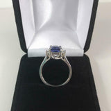 2.3ct Engagement Ring Radiant Cut Blue Tanzanite Trilogy 14k White Gold Finish