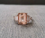3.5ct Emerald Cut Morganite Diamond Solitaire Engagement Ring 14k Rose Gold Over