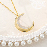 1ct Round Cut Moissanite Half Moon Cluster Pendant Chain 14k Yellow Gold Plated