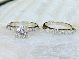 2.1ct Round Cut Moissanite Vintage-Inspired Bridal Set 14k White Gold Plated