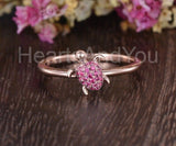 0.4ct Round Cut Simulated Purple Amethyst Sea Turtle Ring 14k Rose Gold Plated