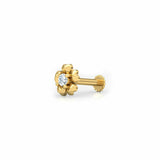 0.3ct Round Cut Diamond Floral Design Nose Pin Ring Piercing 14k YellowGold Over