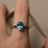 2.25ct Engagement Ring Oval Cut Blue Topaz 4 Prong Solitaire 14k White Gold Over