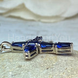 2ct Asscher Simulated Blue Sapphire Cross Pendant 14k White Gold Plated NO CHAIN