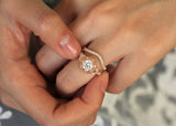 Art Deco Bridal Set Engagement Ring 2ct Round Cut Diamond 14k Rose Gold Finish