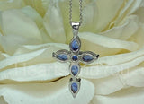 1ct Pear Simulated Sapphire Jesus Cross Pendant 14k White Gold Plated NO CHAIN