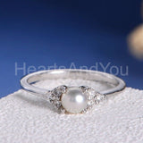 0.2ct Round Cut Simulated Dainty Cluster Pearl Engagement Ring White Gold Plated
