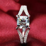3Ct Cushion Cut Diamond Split Band Solitaire Engagement Ring 18K White Gold Over