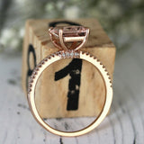 3.5Ct Emerald Cut Morganite Diamond Collar Engagement Ring 14K Rose Gold Finish