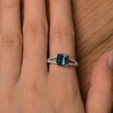 2.2ct Engagement Ring Cushion London Blue Topaz Split Shank 14k WhiteGold Finish