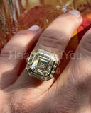 2.2ct Asscher Cut Simulated Diamond Halo Engagement Ring 14k Yellow Gold Plated