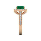 4Ct Cushion Cut Green Emerald Diamond Halo Engagement Ring 14K Rose Gold Finish