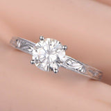 Antique Vintage Engagement Ring 1ct Round Cut VVS1 Diamond 14k White Gold Finish