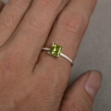 1.5ct Asscher Cut Green Peridot Engagement Ring 14k White Gold Finish Solitaire