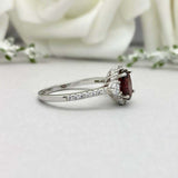 2.3ct Oval Cut Red Garnet Diamond Accent Halo Engagement Ring 14k WhiteGold Over