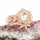 3ct Round Morganite Engagement Ring Flower Crown Bridal Set 14k Rose Gold Finish