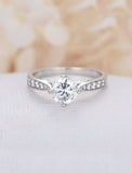 1.65ct Round Diamond Engagement Ring Solitaire with Accent 14k White Gold Finish