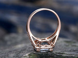 3Ct Cushion Cut Blue Aquamarine Split Band Halo Solitaire Ring 14K RoseGold Over