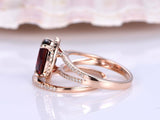 1.6ct Oval Cut Red Garnet Split Bridal Set Engagement Ring 14k Rose Gold Finish