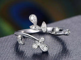 1.2ct Round Cut VVS1D Diamond Engagement Ring Floral Leaf 14k White Gold Finish