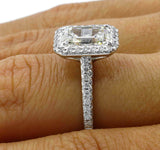 3ct Emerald Cut Diamond Halo Solitaire Engagement Ring 18K White Gold Finish