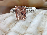 2.6ct Radiant Cut Peach Morganite Braided Solitaire Ring 14k White Gold Finish