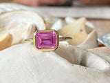 2.2ct Engagement Ring Emerald Cut Pink Sapphire Solitaire 14k Yellow Gold Finish