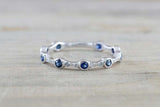 1ct Round Cut Blue Sapphire Wedding Band Ring Thin Minimalist 14k WhiteGold Over
