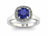 2ct Cushion Cut Blue Sapphire Engagement Ring Halo Bridal Set 14k WhiteGold Over