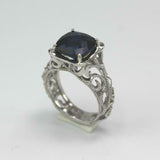 2ct Cushion Blue Sapphire Engagement Ring Milgrain Filigree 14k White Gold Over