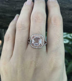 2.5ct Cushion Morganite Engagement Ring Dual Halo Split Shank 14k Rose Gold Over