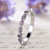 1.1ct Round Cut Purple Amethyst Wedding Band Half Eternity 14k White Gold Finish