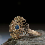 0.2ct Round Cut Blue Sapphire Filigree Vintage Inspired Ring 14k YellowGold Over