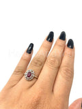 0.3ct Oval Cut Simulated Ruby Vintage-Inspired Halo Ring 14k White Gold Plated
