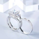2.5ct Radiant Cut VVS1 Diamond Bridal Set Engagement Ring 14k White Gold Finish