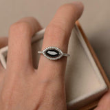 1.5ct Engagement Ring Marquise Cut Black Diamond Halo 14k White Gold Finish