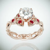 2Ct Round Diamond Ruby Trinity Knot Celtic Engagement Ring 14K Rose Gold Finish