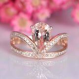 2ct Pear Cut Peach Morganite Engagement Ring Split Band Crown 14k Rose Gold Over