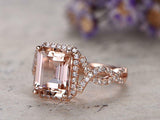 3ct Emerald Cut Morganite Solitaire Engagement Infinity Ring 14k RoseGold Finish