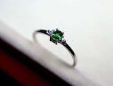 0.3ct Engagement Ring Oval Cut Emerald Trilogy Minimalist 14k White Gold Finish