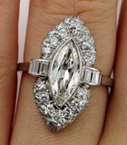6.5ct Marquise Cut Diamond Unique Vintage Engagement Ring 14K White Gold Finish