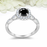 2ct Round Cut Black Diamond Accent Halo Women Engagement Ring 14k WhiteGold Over