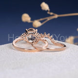 2.2ct Oval Cut Simulated Morganite Curved Band Bridal Set 14k Rose Gold Plated