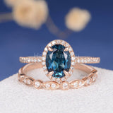 2.2ct Round Cut Simulated London Blue Topaz Halo Bridal Set 14k Rose Gold Plated