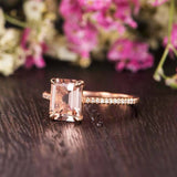1.2ct Emerald Cut Morganite Diamond Accents Engagement Ring 14k Rose Gold Finish